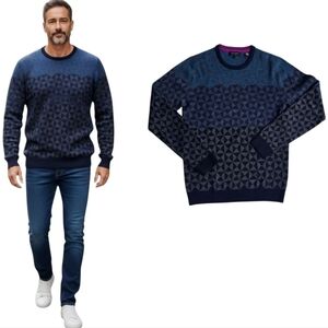 Ted Baker Pullover Sz.S Bluwall Ombre Pattern Wool Blend Jumper Sweater
